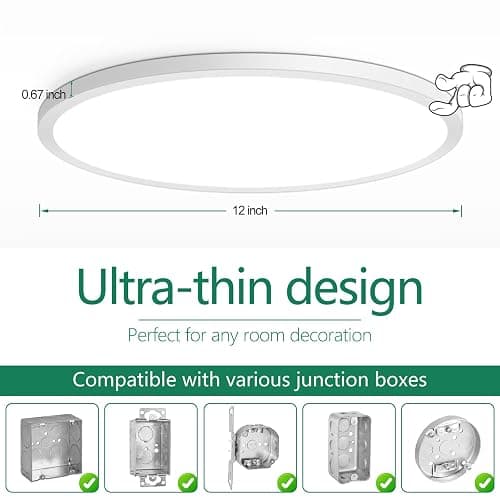 Brightever 4Pack LED Flush Mount Ceiling Light Fixture, 12 Inch 24W, Super Slim 0.67 Inch, 3200LM, Dimmable & 2700K-6500K 5 Color Selectable LED Ceiling Lights for Bedroom - 5CCT-White - 12 Inch-4 Packs thumbnail 6
