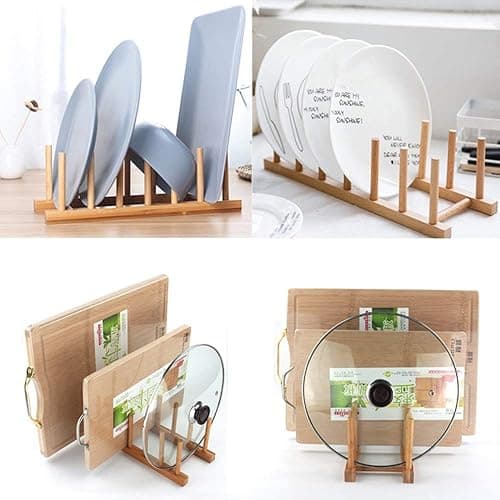 INNERNEED Bamboo Wooden Plate Racks Dish Stand Holder Kitchen Storage Cabinet Organizer for Dish/Plate/Bowl/Cup/Pot Lid/Cutting Board (Pack of 2) thumbnail 4