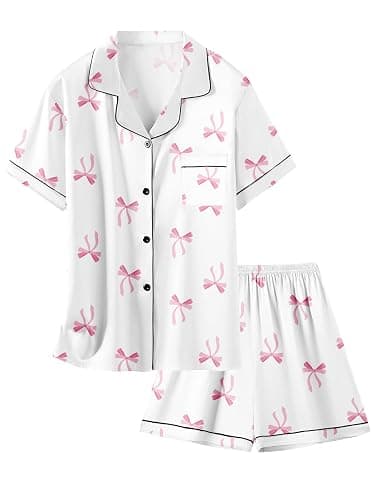 Schbbbta Girls Womens Pajamas, Satin Silky Pjs Set Kids 2Pcs Button-Down Nightwear Sleepwear Gift for Mommy and me - Image 1