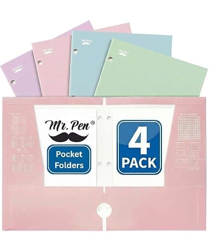 Mr. Pen- 4-Pocket Folders, 4 Pack, 12.5" x 9.5", Pastel Colors, Tear-Resistant Paper Folders with Pockets 3 Holes Punched, High Capacity, Includes Rulers and Conversion Charts for Binder Organization - Image 1