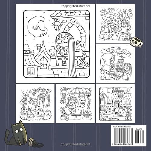 Spooky Girl: Coloring Book for Adults Featuring Cute Quirky Characters in Cozy Moments for Relaxation thumbnail 2