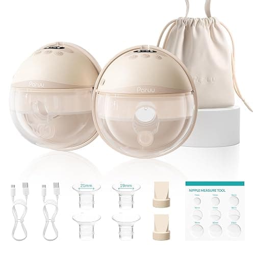 Paruu P16 Pro Wearable Breast Pump, Hands-Free Electric Breast Pump with 160min Battery & Night Light, 4 Modes & 12 Levels, 309mmHg Suction, 24mm Flange, Storage Bag & Dust Cover, 2 Pack (Champagne) - Image 1