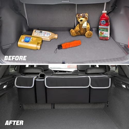 AUCELI Car Trunk Organizer, Backseat Hanging Large Storage with Adjustable Straps, Waterproof Collapsible Cargo Bag with 4 Pockets, Sturdy Space Saver Frees Trunk Floor for SUV, Truck, MPV thumbnail 4