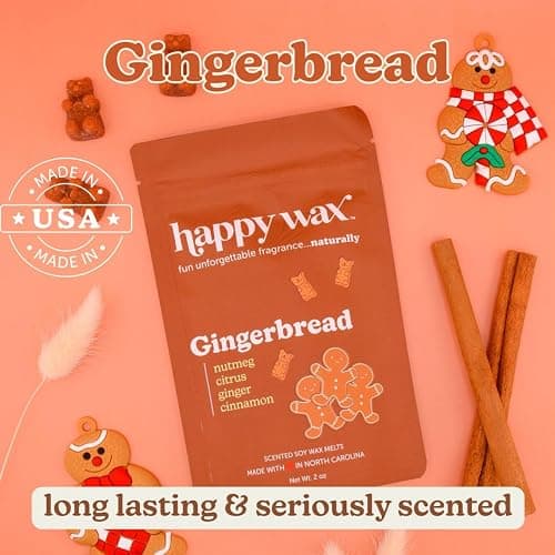 Happy Wax Holiday Treats Collection Scented Natural Soy Wax Melts – 6 Total Oz. of Scented Wax Melts, Collection Includes Peppermint Bark, Gingerbread, and Snickerdoodle thumbnail 6