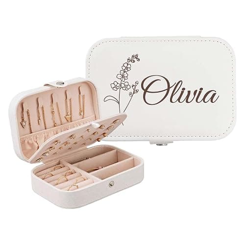 Fincekoom Personalized Jewelry Box Gifts for Women Custom Travel Jewelry Case Organization Leather Customized Birthday Anniversary Bridesmaid Gifts - Image 1