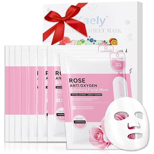 8 Pack Rose Face Mask,Pink Face Masks Spa Day kit Supplies for Teens Girls Women,Sheet Facial Mask Skincare for Kids Gifts Set,Hydrate Nourish Soothe for All Skin Types,Spa Party Favors - 8Pcs-Rose Mask - Image 1