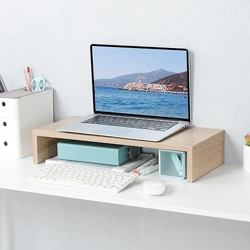 TEAMIX 20 Inch Wood Monitor Stand Riser, Wooden Desktop Stand for PC/TV/Laptop/Printer, Cozy Monitor Riser with Storage, Computer Stand Space-Saving thumbnail 9