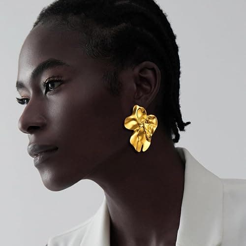 AIDSOTOU 6 Pairs Chunky Gold Earrings For Women Trendy Statement Gold Plated Flower Shell knot Dangle Earrings Lightweight Hypoallergenic Fashion Jewelry Set thumbnail 2