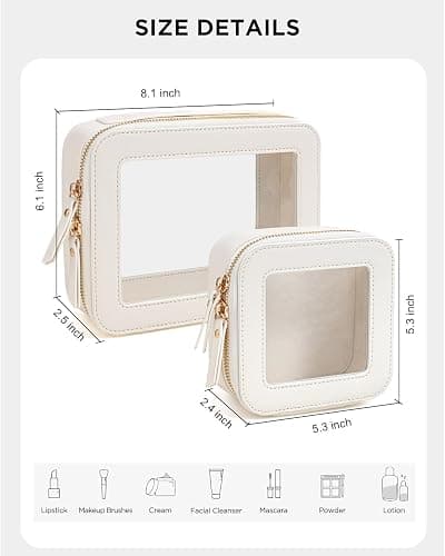 KOTORA Clear Makeup Bag Organizer Set,Portable Travel Toiletry Case for Women, Vegan Leather Cosmetic Pouch Car Bag for Essentials Car Accessories for Women Girls(White) thumbnail 3