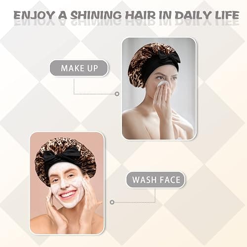 Silky Satin Hair Bonnet, Night Cap for Black Women Hair Care with Soft Strechy Tie Band - Jumbo Satin Sleep Cap(Leopard) thumbnail 6