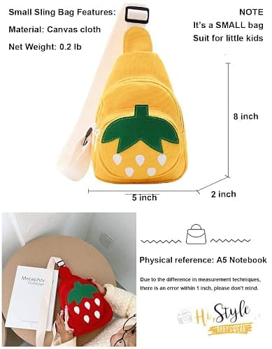 Hiflyer Pink Strawberry Sling Backpack, Small Backpack for Girls, Kawaii Bag, Lightweight Canvas, Adjustable Shoulder Strap, Zipper, 8x5x2 inches thumbnail 7