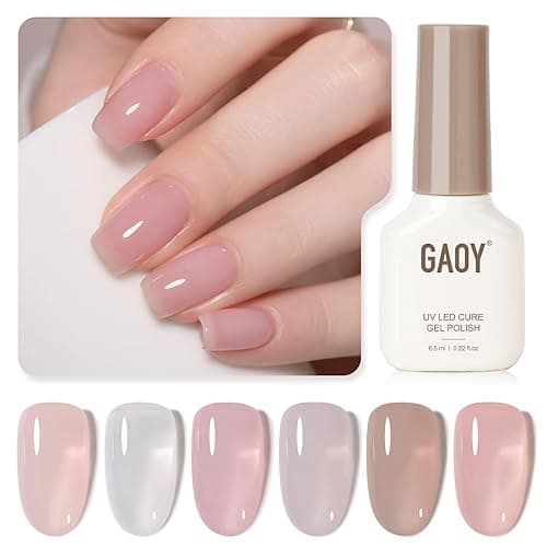 GAOY Jelly Nude Gel Nail Polish Set, 6 Transparent Milky White Pink Colors, UV Light Cure Gel Polish for Salon and Nail Art DIY at Home - Image 1
