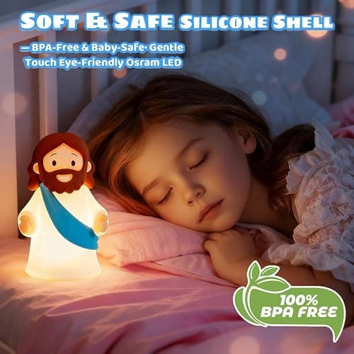 KangTen CHEN Jesus Night Light Rechargeable Bedside Night Light Dimmable Silicone LED Light Ideal for Religious Gatherings, Gifts for Sunday School, Baptism Presents, Easter Egg Decorations (Blue) thumbnail 5