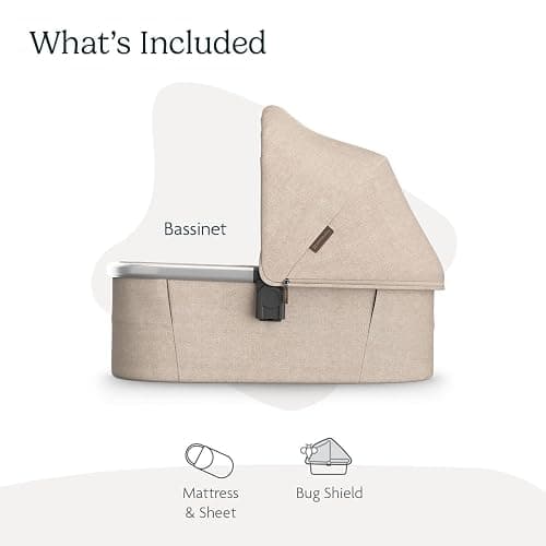 UPPAbaby Bassinet V3 - Compatible with Vista, Cruz, Ridge, Minu Strollers - Overnight Sleep Solution - Mattress, Sheet and Bug Shield Included - Declan (Oat Mélange/Silver Frame) - Declan (Oat Mélange) thumbnail 2