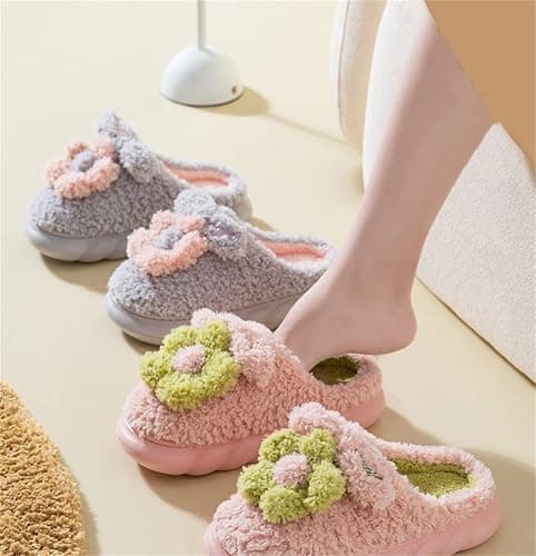 WYIKE Women's Slippers Adult Warm Plush Flowers Indoor Non-slip Home Thick Bottom Winter Men's Cotton thumbnail 5