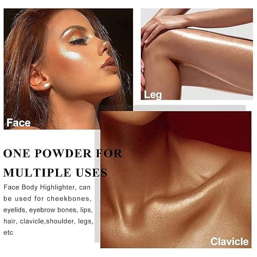 Glitter Powder Highlighter Makeup, Body Brightens the Natural Three-dimensional Face Blusher Patting Powder Highlighter. (01# White moonbeam) thumbnail 2