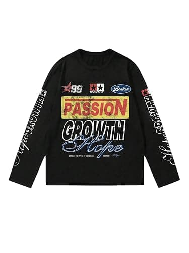 RoseSeek Men's Number Print Jersey Tops Graphic Tee Long Sleeve Crew Neck T-Shirt Streetwear - Image 1