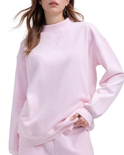 SUUKSESS Women Cotton Mock Neck Sweatshirts Oversized Long Sleeve Pullover - Image 1
