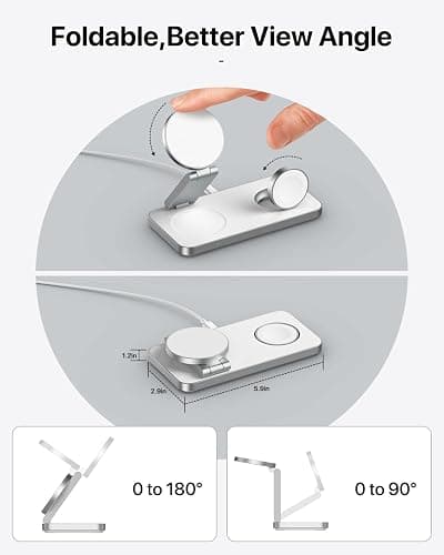 EXW Foldable 3 in 1 Wireless Charging Station for Apple Compatible with Magsafe Charger Stand, Travel Wireless Charger for iPhone 17 Air 16 15 14 13 12 Series, Airpods, Apple Watch(Adapter Included) thumbnail 7