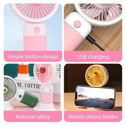 Tomedeks omedeks Handventilator,Mini Ventilator mit 400mAH Wiederaufladbarer Akku,Persönlicher Tragbarer Hand Ventilatoren Batteriebetrieben mit 3 Geschwindigkeiten,Perfekt für Reisen im Freien thumbnail 3