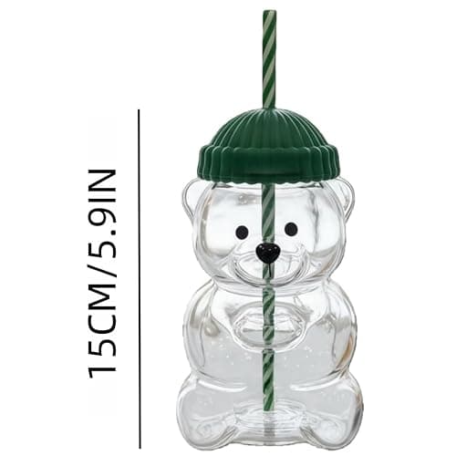Nurnesy 20oz Cute Bear Straw Cup - Borosilicate Glass Baby Mug with Lid for Coffee, Milk & Tea Drinks thumbnail 7