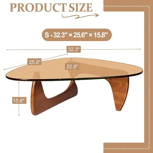 Triangle Coffee Table in Walnut Mid Century Modern Solid Wood Base and Triangle Clear Glass Coffee Table for Living Room Low Minimalist Tea Table Coffee Tables (32.3 * 22.4 * 16, Walnut Teal) thumbnail 2