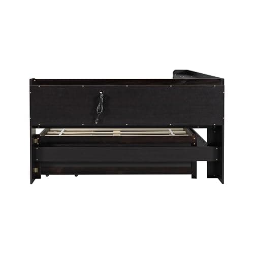 SEHAONOHOME Full Size Wood Daybed with Two Drawers and Storage Bookcases, Multifunctional Sofa Bed with Power Outlets and USB Charging Ports, Espresso - Espresso With Drawer - Full thumbnail 9