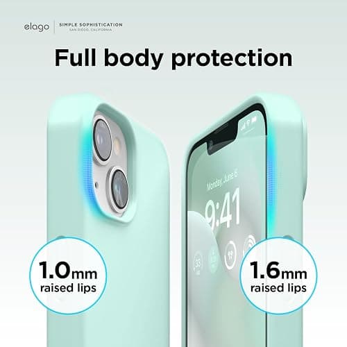 elago Compatible with iPhone 14 Case, Liquid Silicone Case, Full Body Protective Cover, Shockproof, Slim Design, Anti-Scratch Soft Microfiber Lining, 6.1 inch (Aqua Sky) thumbnail 6