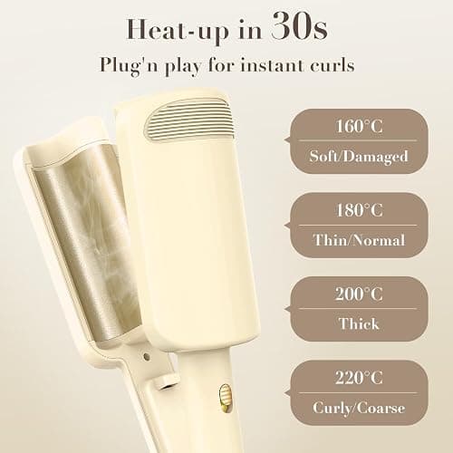 AISEELY 32MM Ceramic Curling Wand - 3 Barrel Beach Wave Hair Curler with Adjustable Temp (160°C-220°C), Anti-Scald Design & Travel Lock | Frizz-Free Waves for All Hair Types | White thumbnail 2