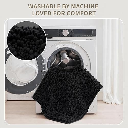 Ruggnovea Bathroom Rugs Non Slip Washable 32x20, Extra Thick Soft Chenille Absorbent Bath Mat, High Density Barrier Non Slip Backing, Quick Dry Plush Shaggy Floor Carpet for Tub&Shower, Black thumbnail 7