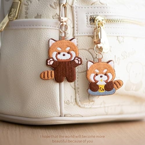 Animal Pendant Cartoon Funny Red Panda Keyrchain Sleep Red Panda Embroidery Pendant Bag Hanging(D) thumbnail 5