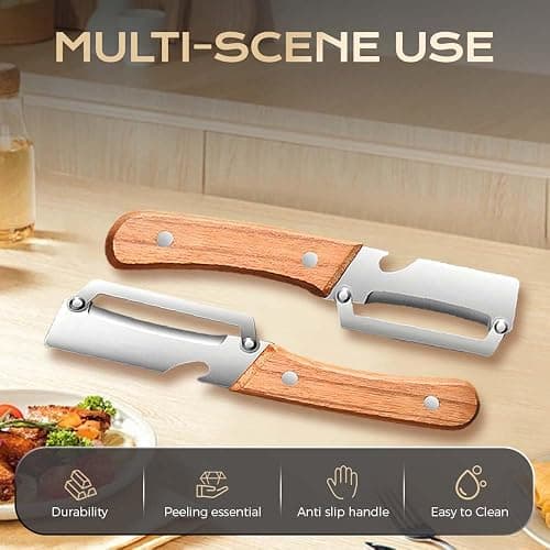 Multi-Functional Vegetable Peeler for Kitchen, Ultra-Sharp Stainless Steel Blade with Wooden Handle and Bottle Opener, For Vegetables or Fruits that Need to Be Peeled (2 Pcs) thumbnail 3