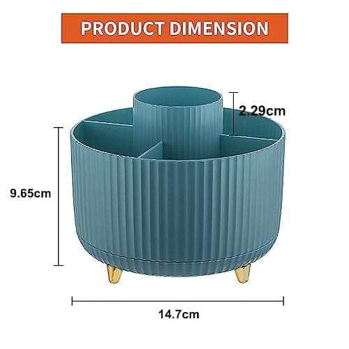 Marbrasse Desk Organiser,360-Degree Rotating Pen Holder for Accessories with 5 Compartments Pencil Organiser,Pen Storage Box Caddy for Office,Home(Dark Green) thumbnail 2