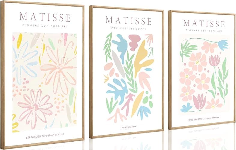 3 Pcs Danish Pastel Henri Matisse Wall Art Colorful Flower Market Canvas Wall Decor Mid Century Modern Boho Pictures Paintings Posters for Living Room Bedroom Home Decorations 12x16in Unframed - Image 1