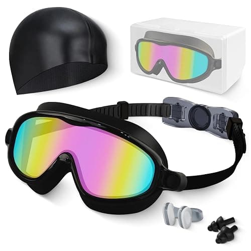 Kids Swim Goggles, Anti-fog, UV Protection and Wide View Swimming Goggles & Swim Cap for Age 3-15 Boys Girls Toddler - Image 1