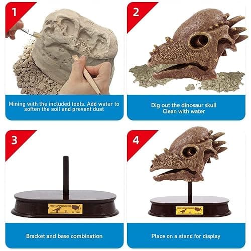 ArtCreativity Dinosaur Excavation Kit for Kids, 5.5” Pachycephalosaurs Skull Excavating Set with Fossil Digging Tools and Stand, Fun Science Activity Toy, Educational Dinosaur Gift for Boys and Girls thumbnail 6