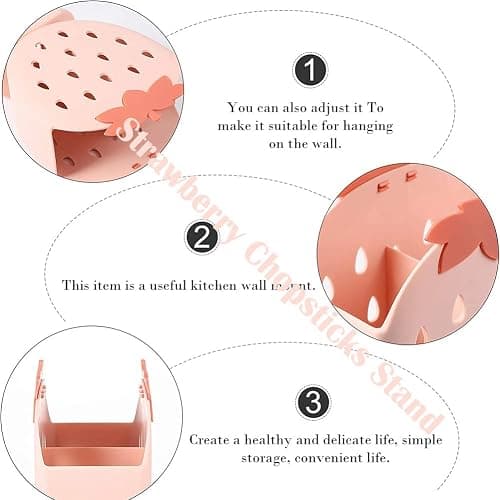 AKOAK 1 Pack Strawberry Chopsticks Stand, Cutlery Storage Box, Suitable for Storing Spoons, Chopsticks, Spoons, Knives and Other Kitchen Utensils (Light Pink) thumbnail 8