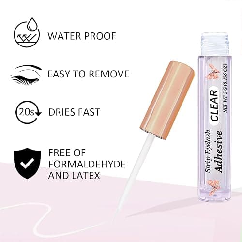 Super Strong Hold Waterproof Latex-Free Eyelash Adhesive - Clear Lash Glue Suitable for Sensitive Eyes - 5ml/0.18oz (1 Pack) thumbnail 2