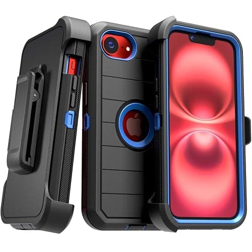 Designed for iPhone 16e Case with Belt Clip Holster & Kickstand, Screenless Dual-Layer Shockproof Phone Case - Black & Blue - Image 1