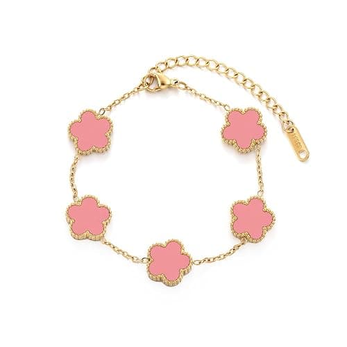 TICVSS Four Leaf Clover Bracelet for Women 18K Gold Plated Stainless Steel Lucky 4 Leaf Gold Link Bracelet Jewelry Gift for Women - Image 1
