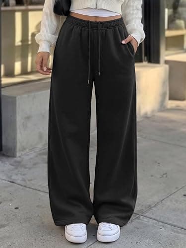 Trendy Queen Womens Wide Leg Fleece Lined Fall Sweatpants | Baggy Lounge Sweat Pants Fashion Casual Joggers Comfy Winter clothes outfits thumbnail 5