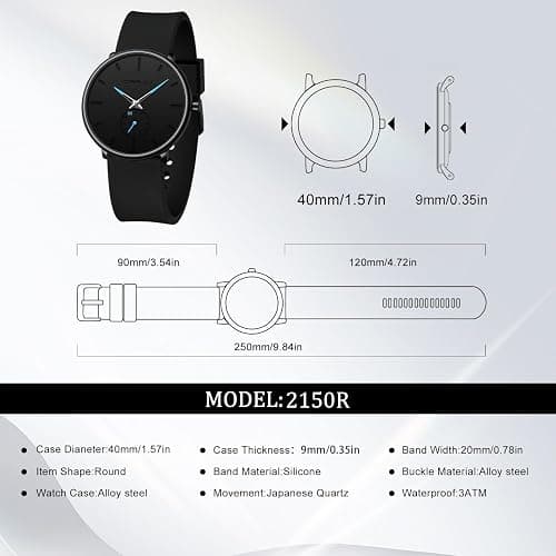 CRRJU Men’s Casual Stylish Waterproof Quartz Wristwatches, Ultra Thin Second Hand Watches for Men, Colorful Silicone Band thumbnail 4