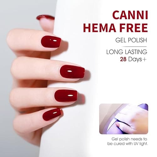 CANNI 6 Colors 9 ML Hema-Free Dark Red Gel Polish Set, Deep Cherry Red Burgundy Gel Nail Polish Blood Wine Red Color Kit, Soak Off LED Nail Gel Manicure Kit DIY at Home Salon Gifts thumbnail 6