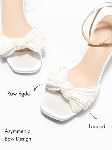 Coutgo Womens Bow Heels Sandals Block Low Heel Wedding Bride Dressy Shoes Open Toe Ankle Strap Sandals thumbnail 7