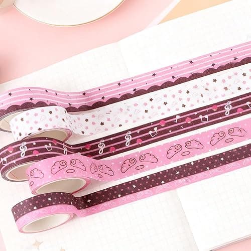 5Rolls Pink Strawberry Musical Note Glitter Washi Tape Set Decorative Star Masking Tapes Bulk Cute Washi Sticker for Journaling Kawaii Sparkling Scrapbook Tape Supplies for Craft Scrapbooking Journal thumbnail 5