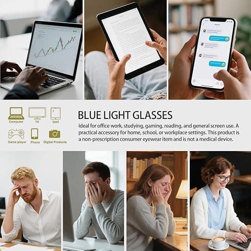 Nelisylux Blue Light Glasses for Men and Women, 2 Pack Non-Prescription Computer Glasses for Screen Use, Lightweight Fashion Eyeglasses for Office, Reading and Gaming, Black & Clear thumbnail 6