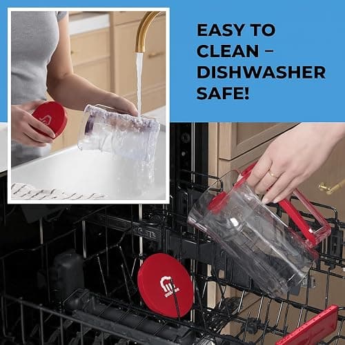 Pancake Batter Dispenser - Kitchen Must Have Tool for Perfect Pancakes, Cupcake, Waffle, Muffin Mix, Cake & Crepe - Easy Pour Baking Supplies for Griddle - Pancake Maker with Measuring Label (Red) thumbnail 5