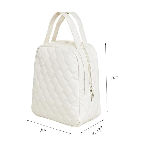Uriyesobida Cotton Quilted Insulated Lunch Bag for Women, Reusable Lunch Tote Soft Cooler Bag, Thermal Leakproof Lunch Box for Work Travel Picnic (Cream White) thumbnail 2