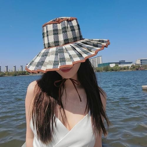 Women's Straw Reversible Pleated Sun Hat,Foldable Wide Brim Beach Hat,Summer Outdoor Travel UV Protection Beach Hats thumbnail 2