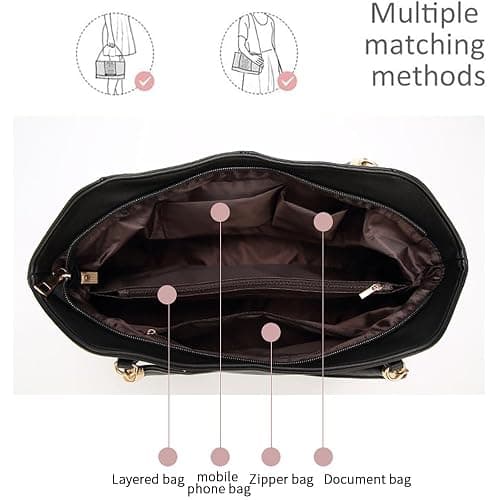 Pahajim Tote Bags for Women PU Leather Shoulder Bags Women with Zip Waterproof Bag Simple and Lightweight Ladies Handbags for Work Shopping Bag thumbnail 5